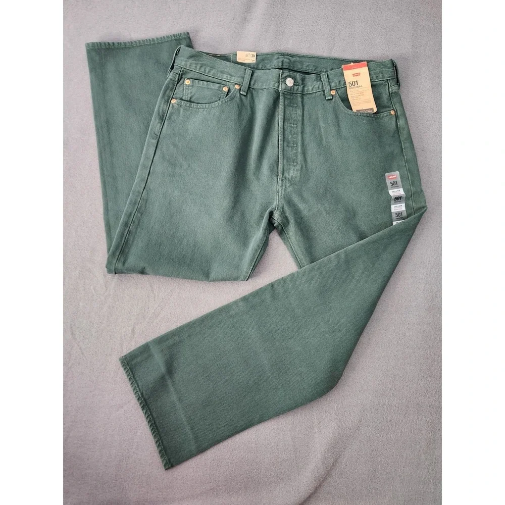 Levi's Mens 36x29 501 Original Straight Leg Jeans Dark Green Button Fly NWT